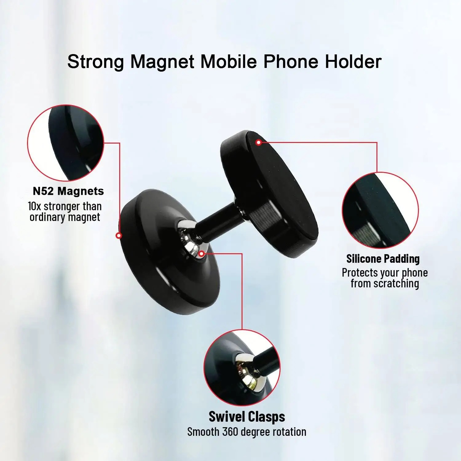 360 Rotatable Metal Dual Magnetic Car Mobile Phone Bracket Easy Installation One-handed Operation  Bracket Internal Accessories